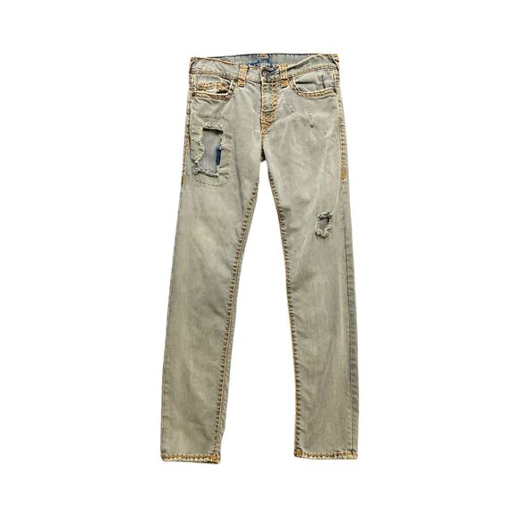 True Religion Jeans Mens 32 Rocco Relaxed Skinny Distressed Destroyed Denim - Picture 1 of 13